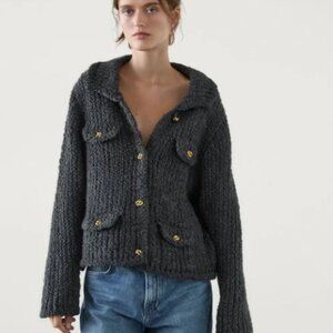 BNWT. Massimo Dutti Wool Gold Button Cardigan.
